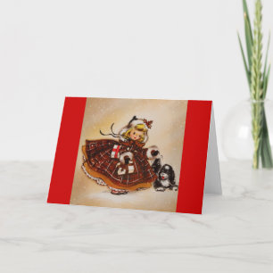 Cartes Pour Fêtes Annuelles Fille avec le chiot de Noël