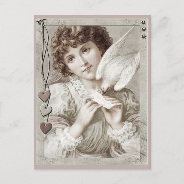 Cartes Pour Fêtes Annuelles Fille avec pigeon porteur CC0584 Valentine Postcar (Devant)