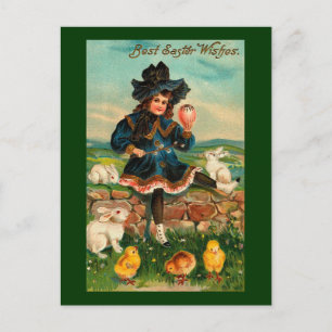 Cartes Pour Fêtes Annuelles Fille avec poussins et lapins Vintage Pâques