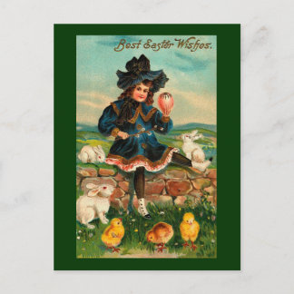 Cartes Pour Fêtes Annuelles Fille avec poussins et lapins Vintage Pâques