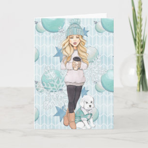 Cartes Pour Fêtes Annuelles Fille blonde avec le chiot blanc