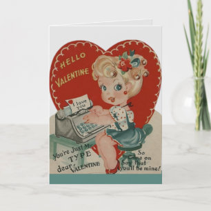 Cartes Pour Fêtes Annuelles Fille Dactylo Rétro Vintage Saint-Valentin Personn