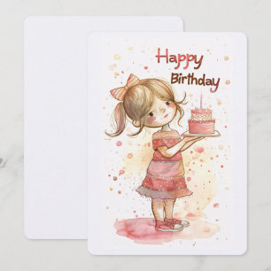 Cartes Pour Fêtes Annuelles Fille d'anniversaire avec gâteau