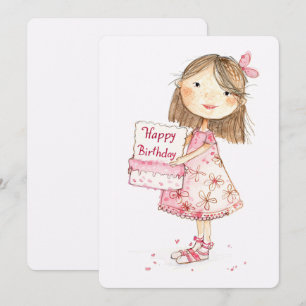 Cartes Pour Fêtes Annuelles Fille d'anniversaire avec gâteau d'anniversaire