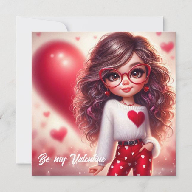 Cartes Pour Fêtes Annuelles Fille de dessin animé timide Saint-Valentin sassy  (Devant)