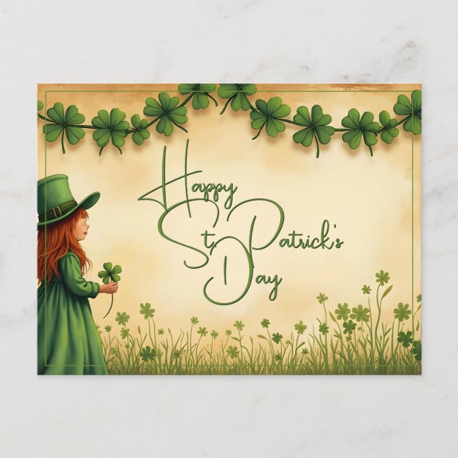 Cartes Pour Fêtes Annuelles Fille de la Saint-Patrick avec des trèfles (Devant)