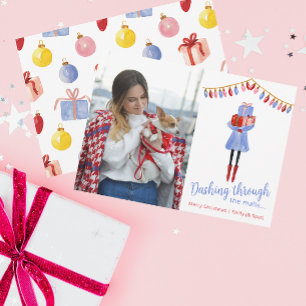 Cartes Pour Fêtes Annuelles Fille de mode achats de Noël à l'aquarelle