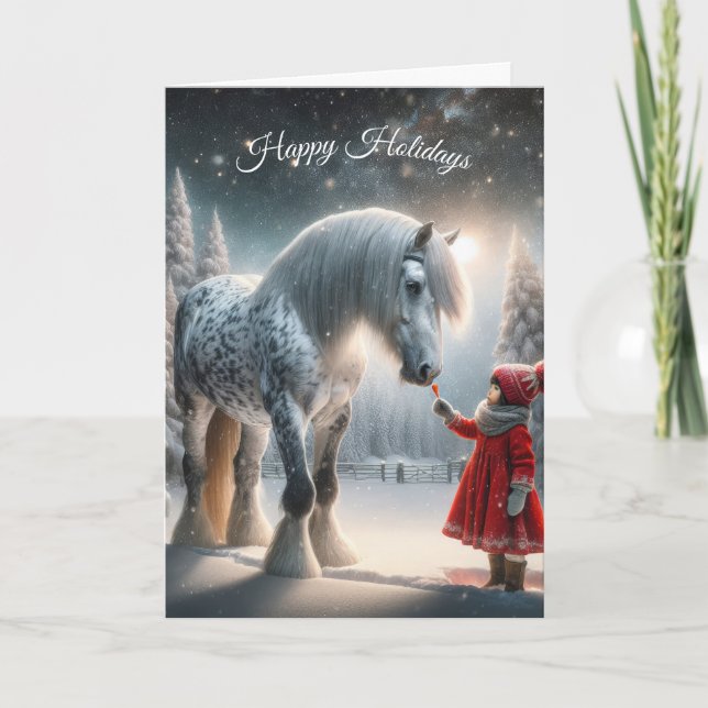 Cartes Pour Fêtes Annuelles Fille De Noël Avec Cheval Gris Dapple (Devant)