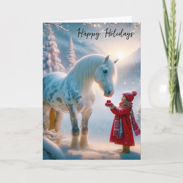 Cartes Pour Fêtes Annuelles Fille De Noël Avec Cheval Gris Dapple (Devant)