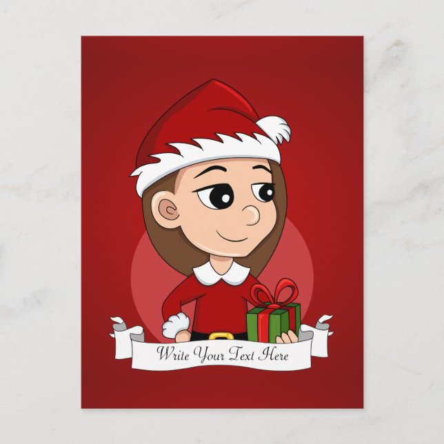 Cartes Pour Fêtes Annuelles Fille de Noël avec cheveux longs bruns (Devant)