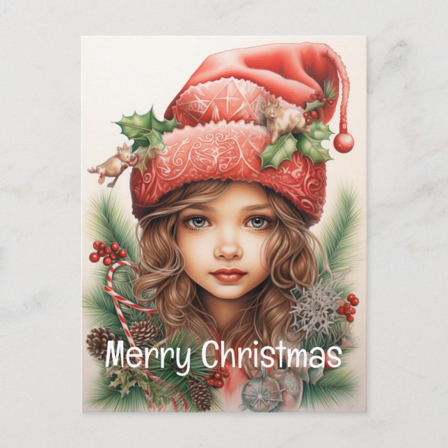Cartes Pour Fêtes Annuelles Fille de Noël Custom 3 de 25 (Devant)