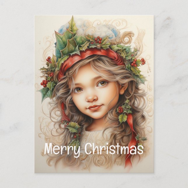 Cartes Pour Fêtes Annuelles Fille de Noël Custom 5 de 25 (Devant)