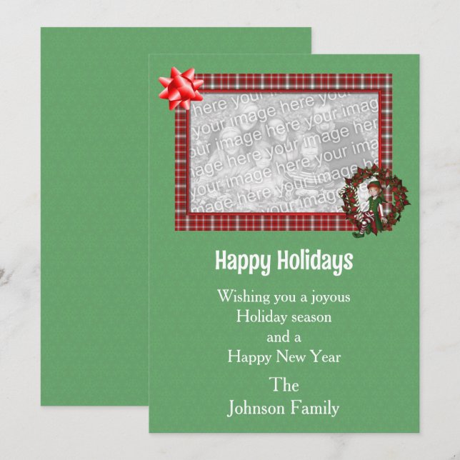 Cartes Pour Fêtes Annuelles Fille de Noël Fille Elf Wreath Photo (Devant / Derrière)