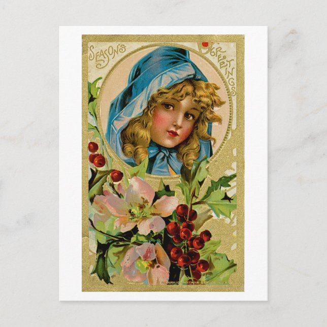 Cartes Pour Fêtes Annuelles Fille de Noël Vintage (Devant)