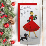 Cartes Pour Fêtes Annuelles Fille de Noël Vintage Avec Poodle Personnalisé<br><div class="desc">Cette carte classique de Noël vintage du milieu du siècle présente une jeune femme,  dans un beau manteau rouge,  portant un cadeau emballé et marchant un caniche noir. Personnalisez en customisant le message au dos et/ou en ajoutant votre nom.</div>