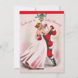 Cartes Pour Fêtes Annuelles Fille de Noël vintage dansant avec le Père Noël