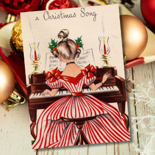 Cartes Pour Fêtes Annuelles Fille de Noël Vintage Jouant Piano