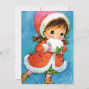 Cartes Pour Fêtes Annuelles Fille de Noël vintage patinant sur glace Vacances 