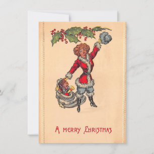 Cartes Pour Fêtes Annuelles Fille de Noël vintage Santa Claus avec des jouets