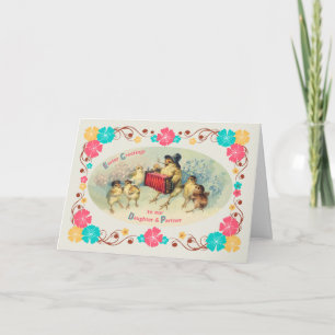 Cartes Pour Fêtes Annuelles Fille de Pâques et poussins musicaux vintages