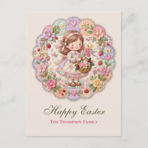 Cartes Pour Fêtes Annuelles Fille de Pâques vintage Patchwork Floral Fraise