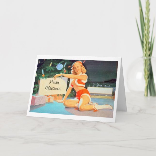 Cartes Pour Fêtes Annuelles Fille de Pin- de Noël sous l'arbre (Devant)