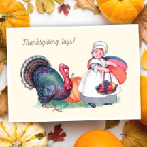 Fille de Thanksgiving vintage avec dinde et récolt