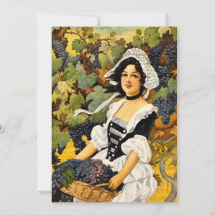 Cartes Pour Fêtes Annuelles Fille de vigne vintage avec panier de raisins