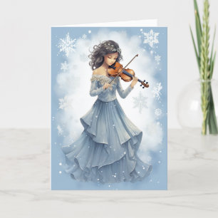 Cartes Pour Fêtes Annuelles Fille des neiges d'hiver Jouer du violon Musique d