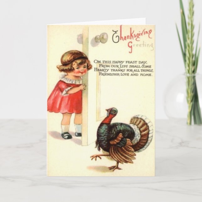 Cartes Pour Fêtes Annuelles Fille & Dinde (Devant)