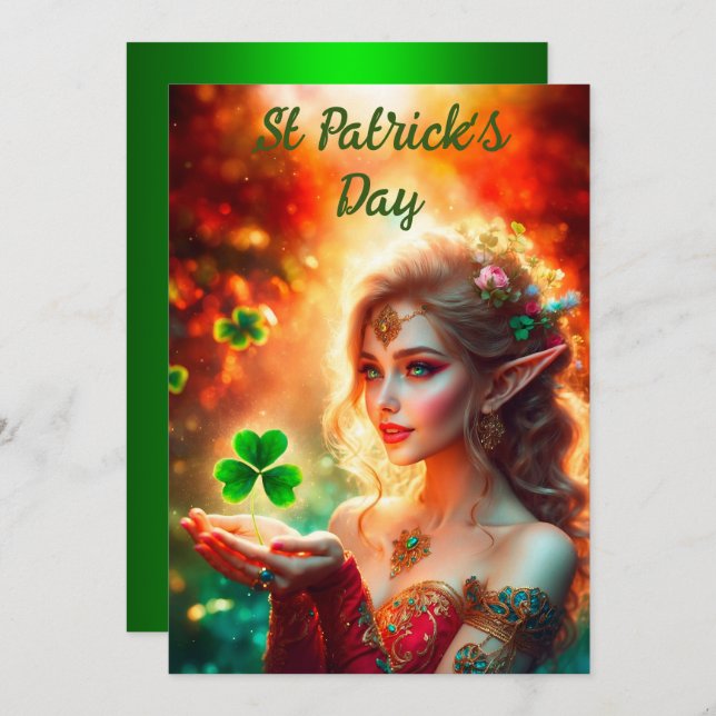 Cartes Pour Fêtes Annuelles Fille elfe élégante Saint-Patrick floral soleil (Devant / Derrière)