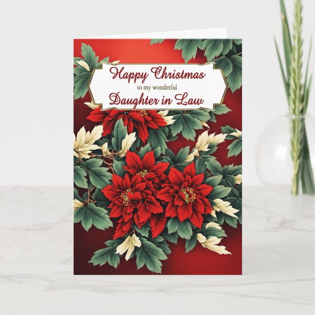 Cartes Pour Fêtes Annuelles Fille en droit Poinsettias de Noël (Devant)