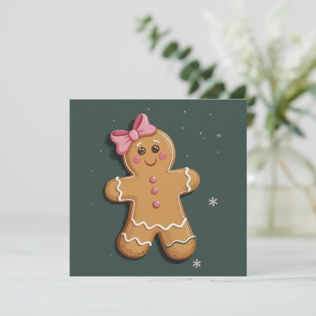 Cartes Pour Fêtes Annuelles Fille en pain d'épice de Noël Ruban Rose Coquette  (Debout devant)