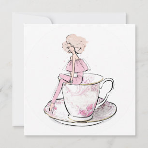 Cartes Pour Fêtes Annuelles Fille en teacup rose floral