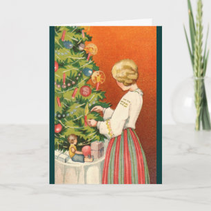 Cartes Pour Fêtes Annuelles Fille estonienne à l'arbre de Noël