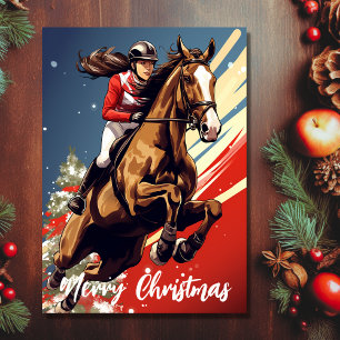 Cartes Pour Fêtes Annuelles Fille et Cheval Joyeux Noël