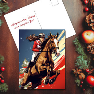 Cartes Pour Fêtes Annuelles Fille et Cheval saut Noël équestre