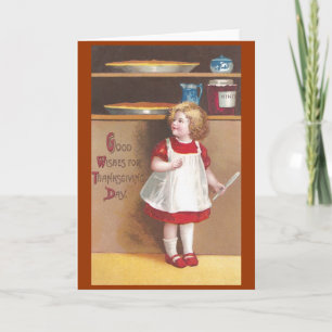 Cartes Pour Fêtes Annuelles Fille et Citrouille tartes Vintage Thanksgiving