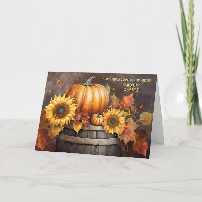 Cartes Pour Fêtes Annuelles Fille et famille Thanksgiving Day Grey (Devant)