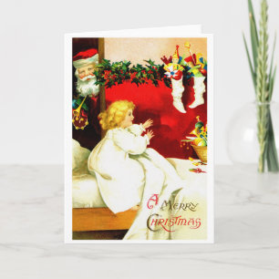 Cartes Pour Fêtes Annuelles Fille et Père Noël le soir de Noël