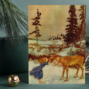Cartes Pour Fêtes Annuelles Fille et rennes de Noël