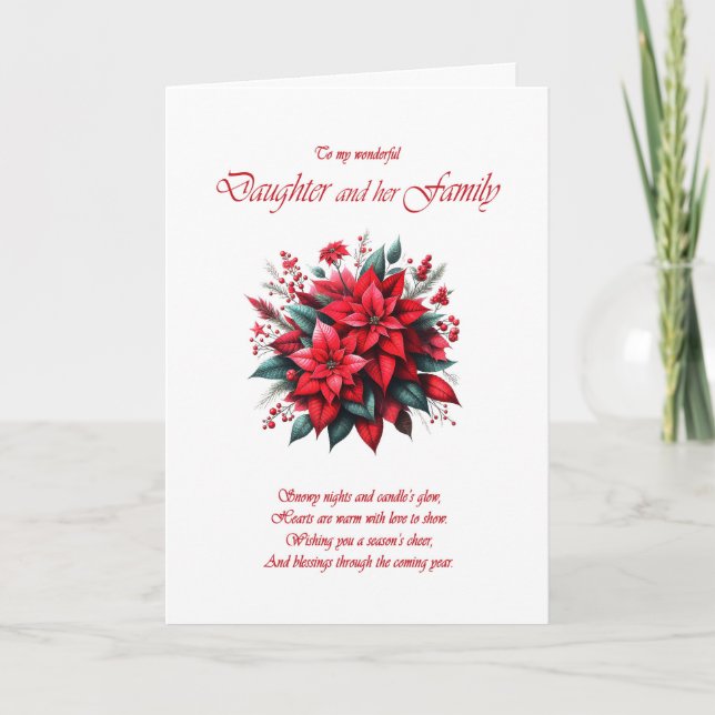 Cartes Pour Fêtes Annuelles Fille et sa famille Poinsettias de Noël (Devant)