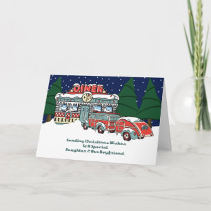 Cartes Pour Fêtes Annuelles Fille et son ami Retro Diner Noël