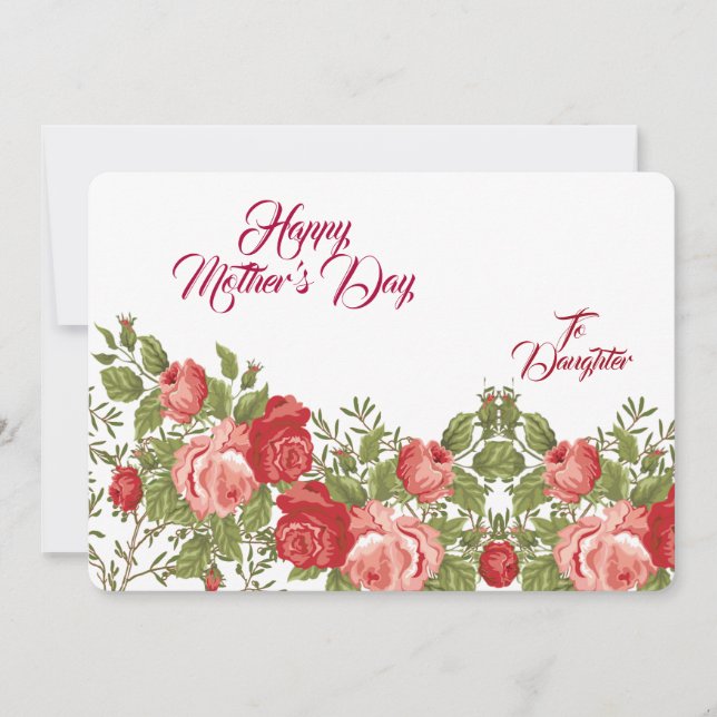 Cartes Pour Fêtes Annuelles Fille Fête des mères Roses rustiques Floral Vert (Devant)