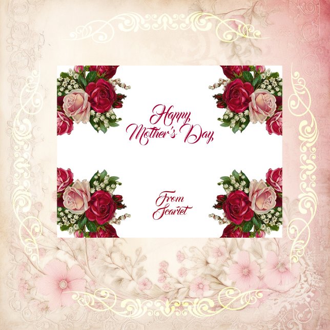 Cartes Pour Fêtes Annuelles Fille Fête des mères Roses rustiques Floral Vert (Daughter Mothers Day Rustic Roses Floral Greenery Holiday Postcard)
