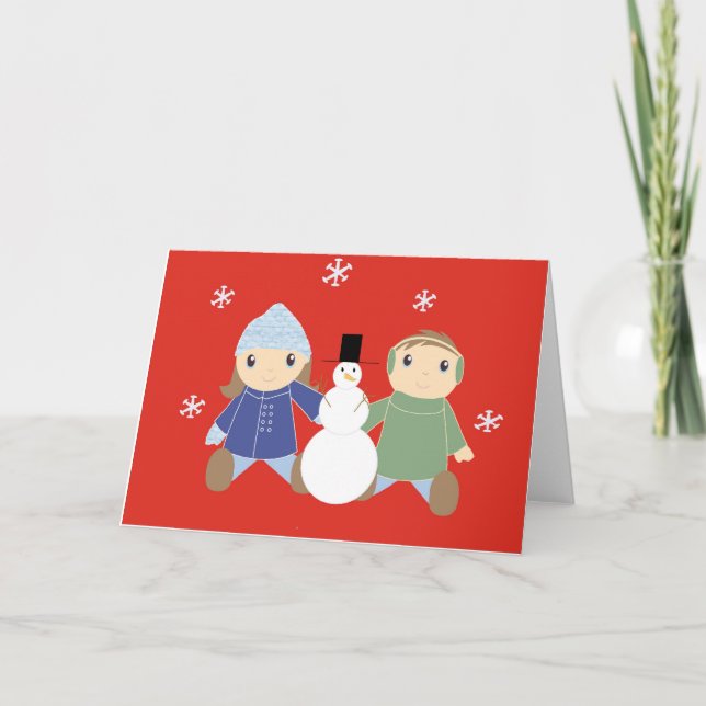 Cartes Pour Fêtes Annuelles fille_garçon_avec_neige (Devant)