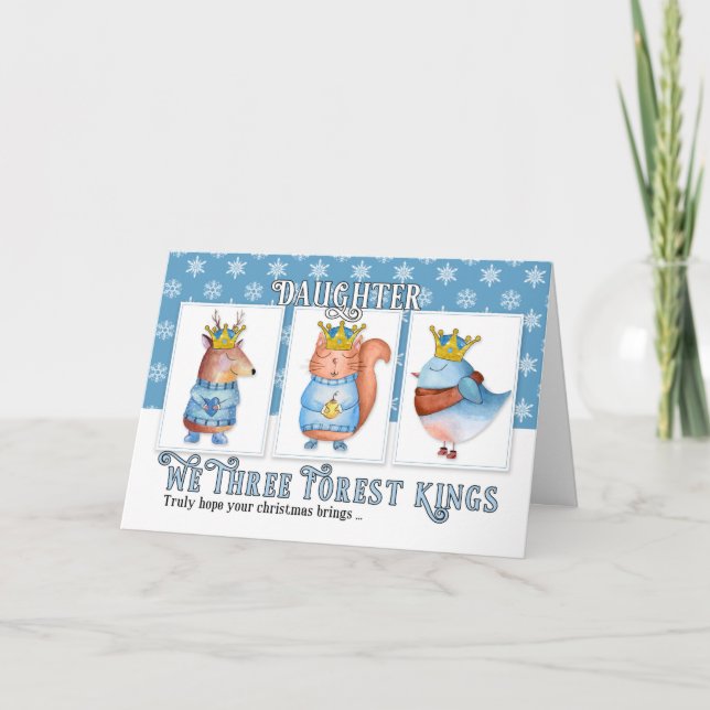 Cartes Pour Fêtes Annuelles Fille Jeune Noël Trois Rois Forêts Cute (Devant)