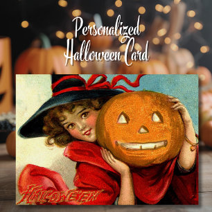 Cartes Pour Fêtes Annuelles Fille jolie victorienne vintage avec citrouille pe