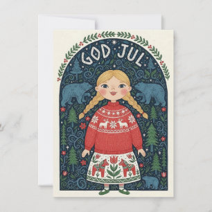 Cartes Pour Fêtes Annuelles Fille joyeuse en pull rouge