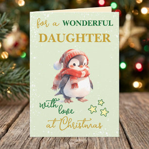 Cartes Pour Fêtes Annuelles Fille merveilleuse manchot vert Noël